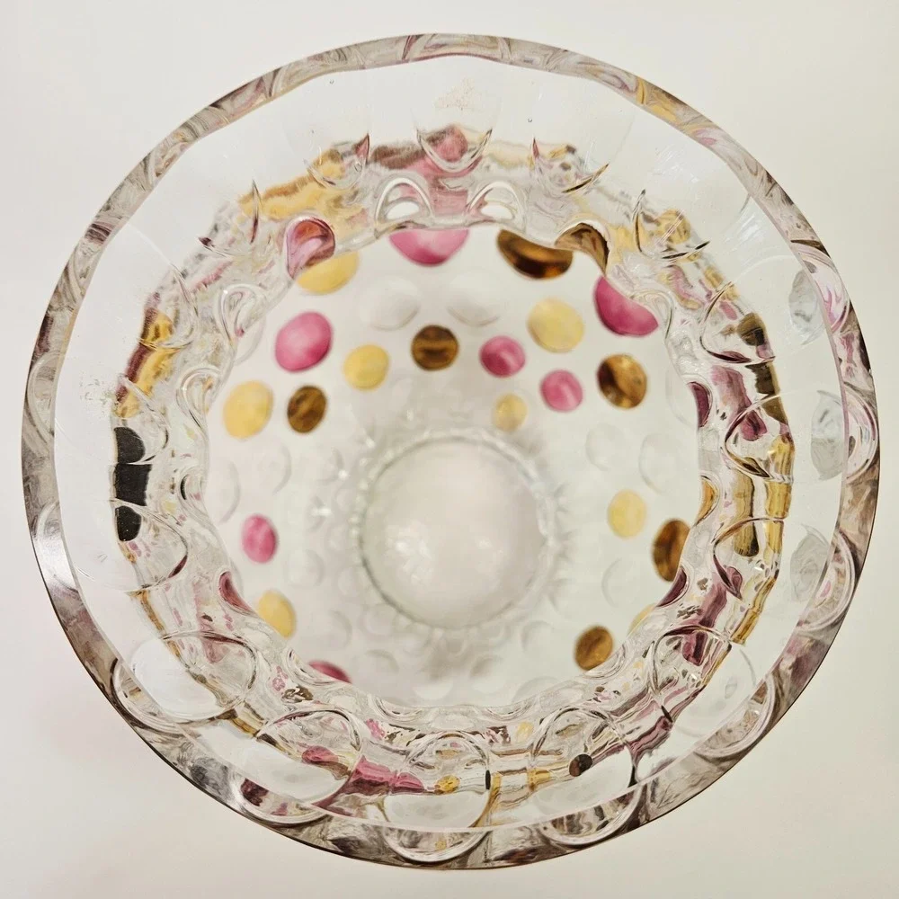 Unbranded‎ Home Clear Pink Gold Metallic Polka Dot Glass Thumbprint Vase Medium